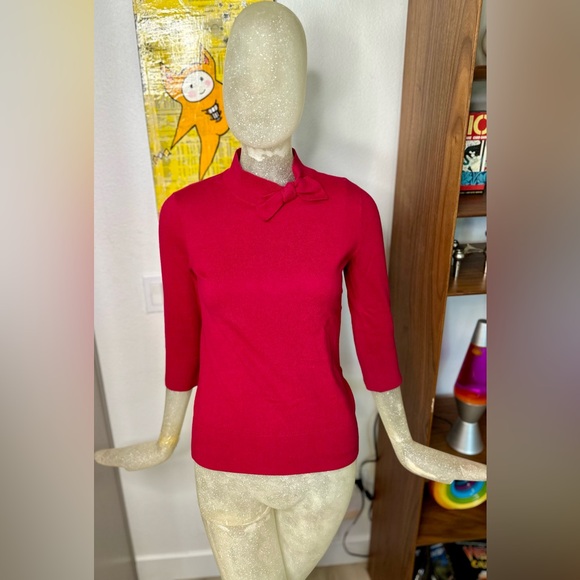 Kate Spade NY Abree Red Raspberry Cashmere Blend Sweater w/ Bow. Size Small - Picture 2 of 12